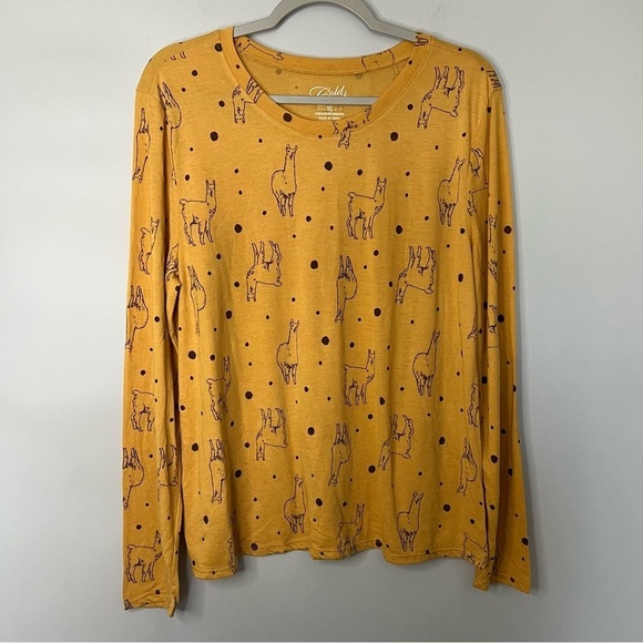 Women’s Gold Rush yellow lama printed long sleeve tee size XL - Picture 1 of 4